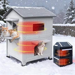 CSQOO insulated outdoor cat house front view; cozy entrance for cold weather.