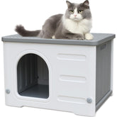 CSQOO plastic cat house exterior with arched door protects feral cats from rain