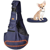 Cuby dog sling carrier front view with secure dual safety design for small pets.