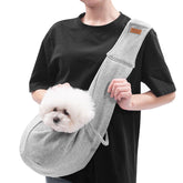 Cuby dog-cat sling carrier grey side view for hands-free travel