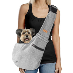 Cuby sling front view in silver grey for hands-free outdoor walks.