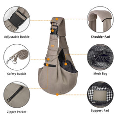 Cuby sling carrier large pockets store phone, keys, treats for hands-free outings.