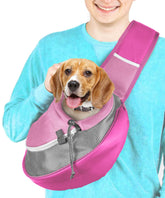 Cuddlissimo! pet sling carrier front view in pink-l offers close-contact comfort for small dogs and cats.