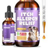 Cudory dog allergy relief drops bottle highlights natural ingredients for skin support