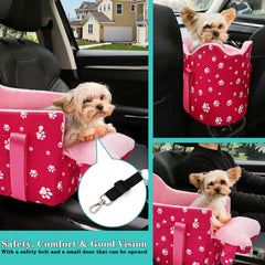 Cullaby center console dog seat pink, side-installation ensures secure mounting on armrest.