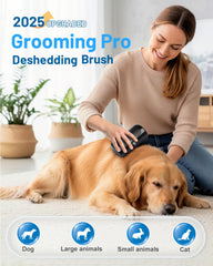 Cupofpet Grooming Pro Deshedding Brush with metal teeth for efficient loose fur removal.