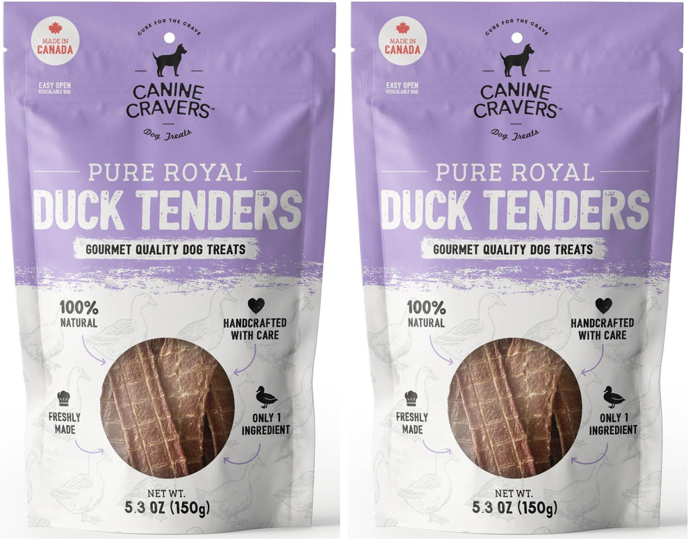 Cure for the Crave Canine Cravers pure royal duck tender strips in a two-pack for training rewards.