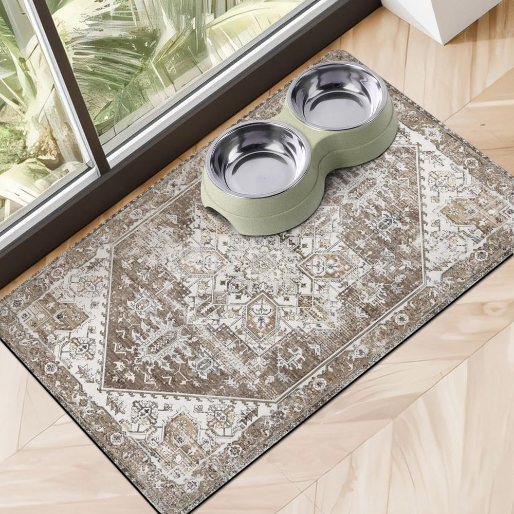 Cuslnox dog food mat absorbent water-bowl captures spills and protects floors