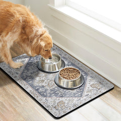 Cuslnox dog food mat anti-slip back keeps bowls secure during feeding sessions.