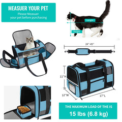 CUSSIOU airline-approved pet carrier backpack blue, back view showing ergonomic straps