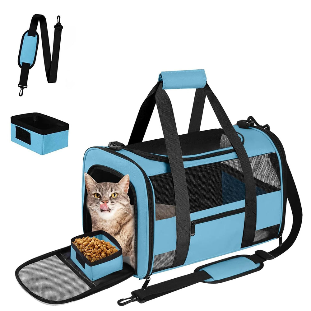 CUSSIOU airline-approved pet carrier backpack blue, front view highlighting travel comfort