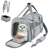 CUSSIOU cat carrier front view with collapsible soft-sided grey design for travel comfort.