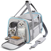 CUSSIOU large cat carrier side view with breathable mesh for comfortable travel.