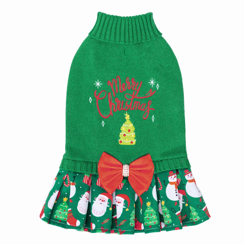 CuteBone Christmas green dog sweater front view promotes cozy warmth and festive style.