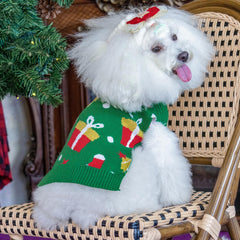 CuteBone Christmas green dog sweater feature closeup of turtleneck for neck warmth