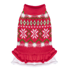 CuteBone Christmas snowflake red sweater dress keeps dogs warm during winter outings