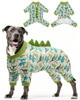 CuteBone dinosaur costume dog pajamas on a small dog, cozy pullover design for chilly weather