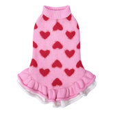 CuteBone Fancy Pink Dog Sweater Dress front view shows cozy knit for small dogs