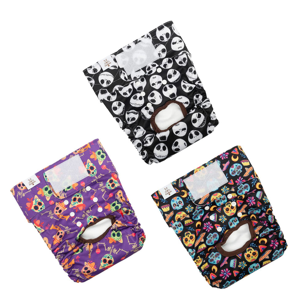 CuteBone Halloween dog diapers pack front view highlighting reusable design for eco-friendly care.