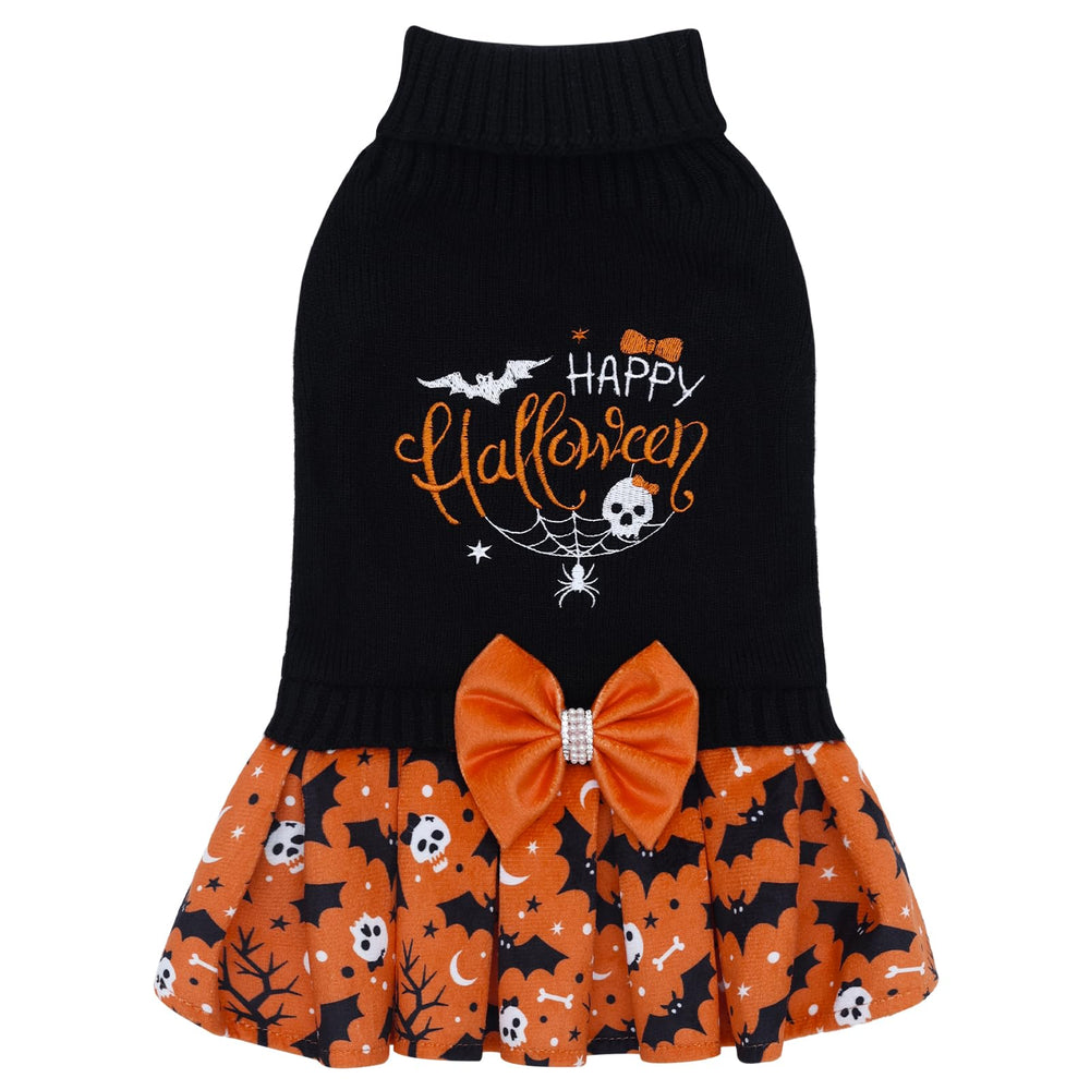 CuteBone Halloween dog sweater dress with chest embroidery for festive warmth during walks.