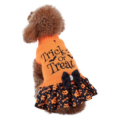 CuteBone Halloween dog sweater front view with bowtie for festive photos.