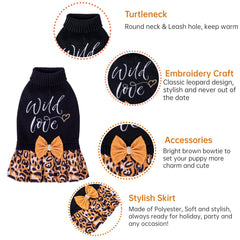 CuteBone leopard brown dog sweater dress knit texture emphasizes warmth and style for outings.