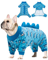 CuteBone Shark Costume Dog Pajamas front view; cozy pullover fit for small dogs