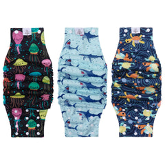 CuteBone washable dog diapers show secure adjustable snaps for male dogs on the go.