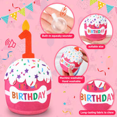 Cutecrop dog 1st-birthday squeaky cake toy—soft plush for play and teething