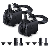 CWKJ fountain pump 2-pack shown in a compact setup for patios and ponds, easy to install.