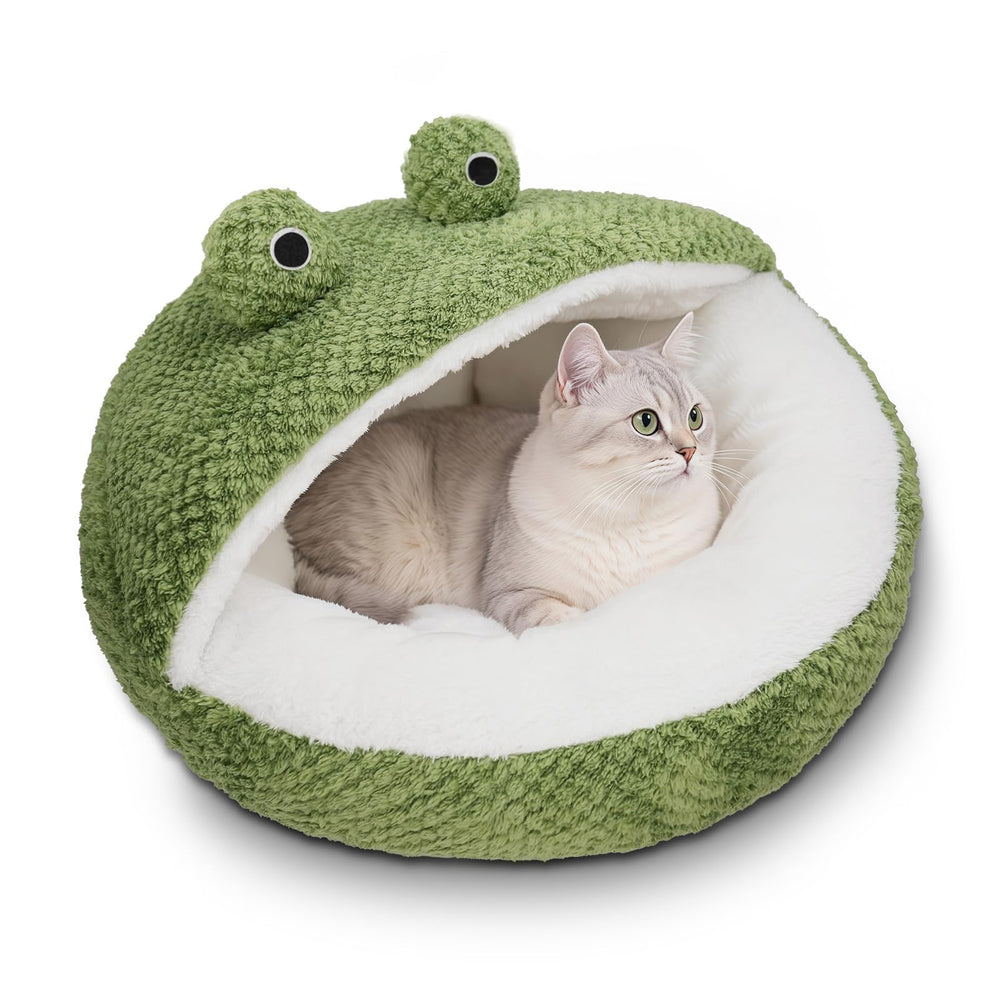 CWV Cute Cat Beds frog cat cave close-up showing cozy hideaway for naps