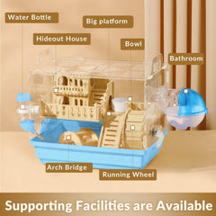 Cycodo 8-in-1 acrylic hamster cage blue side view highlights spacious interior for play and exploration.