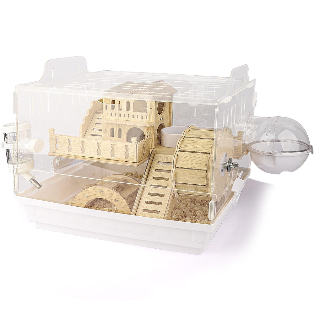 Cycodo 8in1 acrylic hamster cage front view for easy everyday observation and gentle enclosure access.