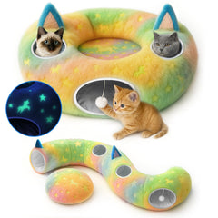 Cycodo luminescent donut tunnel bed glows at night for safe kitten exploration
