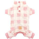 Cyeollo dog pajamas buffalo plaid pink front view provides cozy warmth and stylish look.