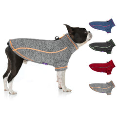 Cyeollo dog sweater coat front zip enables quick on-off during brisk walks.