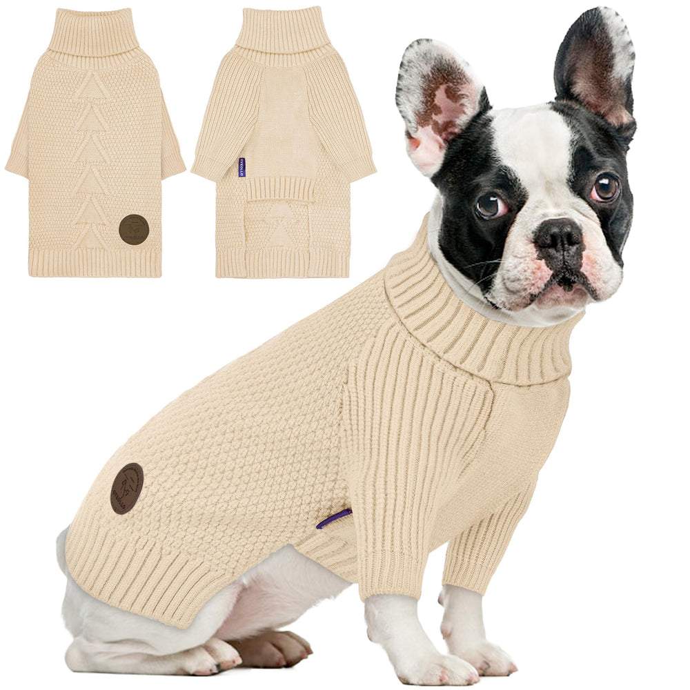cyeollo dog sweater front view in beige shows cozy knit for fall walks