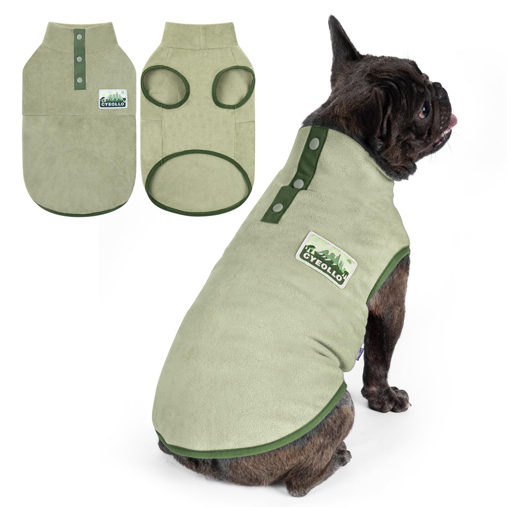 Cyeollo fleece dog sweater in green with a turtleneck for cozy warmth.
