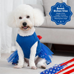 Cyeollo Independence Day dog dress blue XL bow detail adds flair.