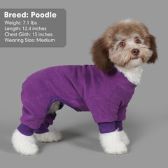 Cyeollo small dog pajamas purple wearing closeup highlights soft fleece comfort
