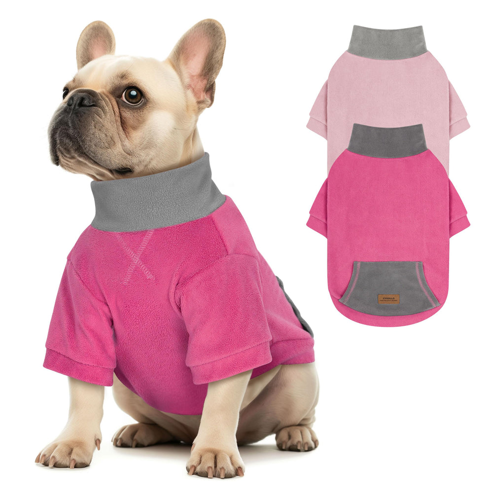 Cyeollo two-pack fleece dog sweater pink offers cozy warmth for chilly indoor days.