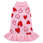 cyeollo Valentine dog sweater dress front view shows a heart pattern for festive walks