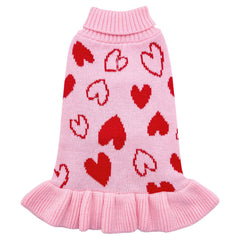 cyeollo Valentine dog sweater dress front view shows a heart pattern for festive walks