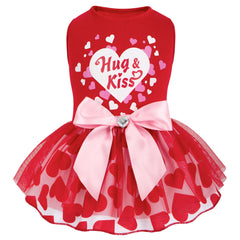 Cyeollo Valentine heart-print dog dress in red for small dogs, ideal for holiday photos.