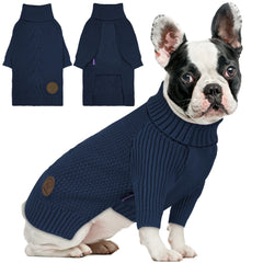 Cyeollo warm small dog sweater knit closeup showcasing cozy navy fabric for warmth