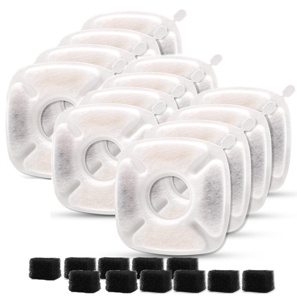 Cylomert pet fountain carbon filters 12-pack improve water taste for pets.