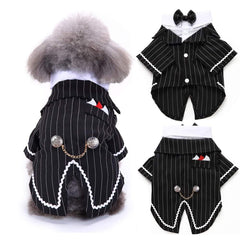 DENTRUN dog tuxedo front view with bow tie showcases wedding-ready formal style.