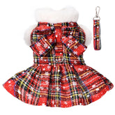 DaFuEn dog sweater dress front view in red plaid for small breeds, warm and stylish
