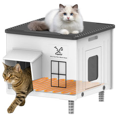Dahivs Indestructible Heated Cat House exterior shot shows all-weather shelter for outdoors