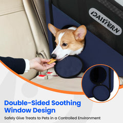 DAISTERN collapsible dog crate folded-flat blue shows ultra-thin storage under beds or seats.